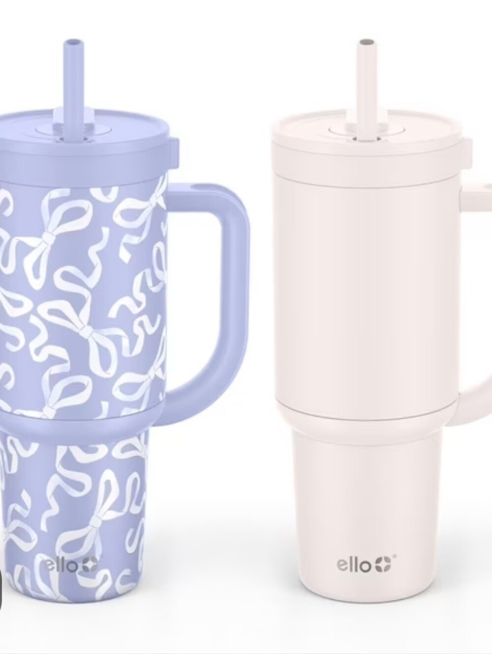 (Ew )ello™ Insulated Travel Mug with Handle & Straw - Lavender Pattern & Cream